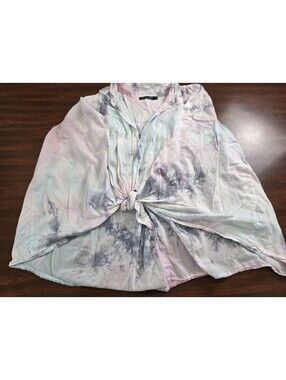 Monoprix Femme Womens 42 US L Pastel Tie Dye Gauze Short Sleeve Button Down Top